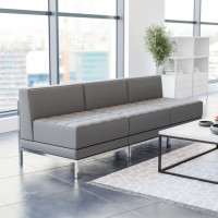 Flash Furniture ZB-IMAG-MIDCH-3-GY-GG HERCULES Imagination Series 3 Piece Gray LeatherSoft Waiting Room Lounge Set - Reception Bench